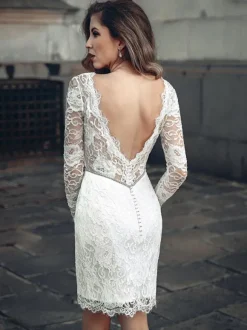 Short Wedding Dress V-Neck Long Sleeves Short Knee-Length Bridal Dresses