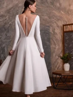 Short Wedding Dress 2026 V-Neck Long Sleeves A-Line Ankle-Length Bridal Dresses Free Customization