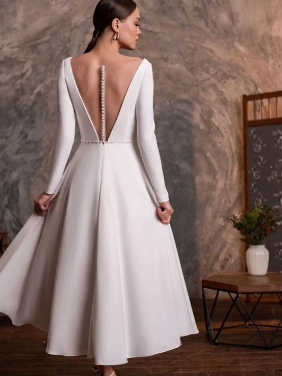 Short Wedding Dress 2026 V-Neck Long Sleeves A-Line Ankle-Length Bridal Dresses Free Customization