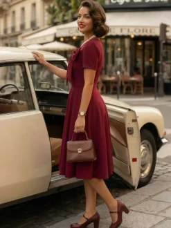 Side Bow Knot Crew Neck Short Sleeve A Line Swing Dress For Women 2026