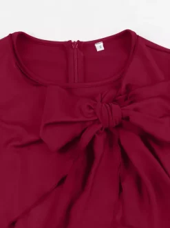 Side Bow Knot Crew Neck Short Sleeve A Line Swing Dress For Women 2026