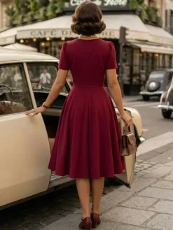 Side Bow Knot Crew Neck Short Sleeve A Line Swing Dress For Women 2026
