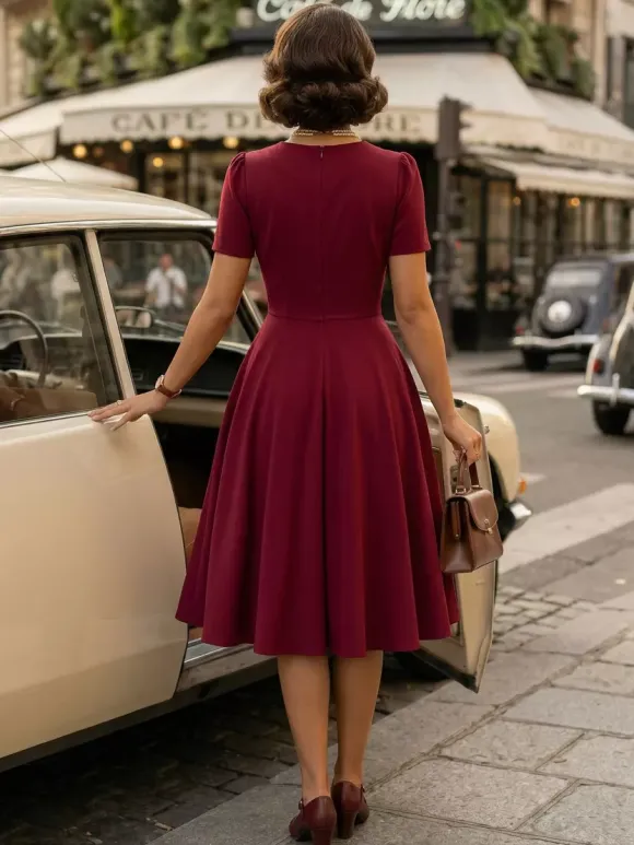 Side Bow Knot Crew Neck Short Sleeve A Line Swing Dress For Women 2026