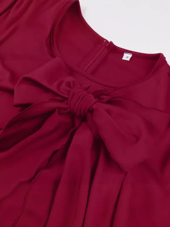 Side Bow Knot Crew Neck Short Sleeve A Line Swing Dress For Women 2026
