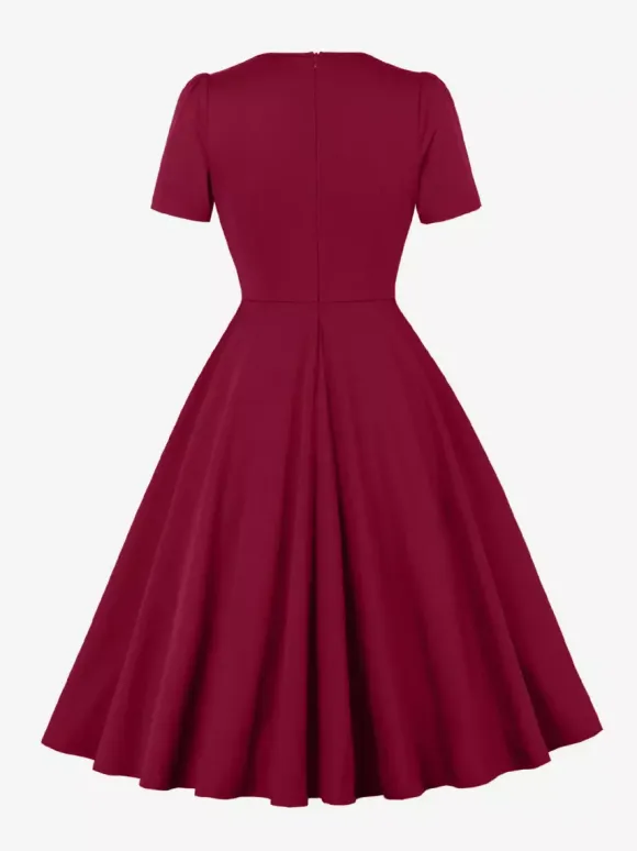 Side Bow Knot Crew Neck Short Sleeve A Line Swing Dress For Women 2026