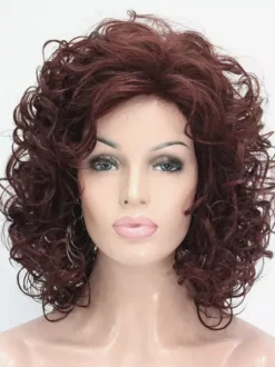 Side Part Short Small Wool Curly Bob Wig Fluffy Retro Loose Curl Heat Resistant Synthetic Hair Wigs
