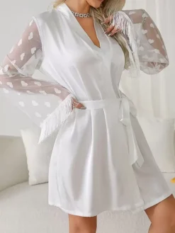 Silk Robes See Through Sheer Fringe Lingerie