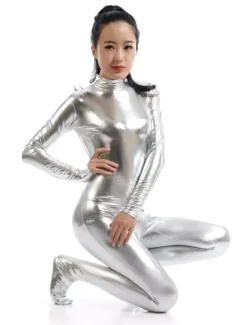 Silver Adults Bodysuit Cosplay Jumpsuit Shiny Metallic Catsuit