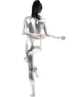 Silver Adults Bodysuit Cosplay Jumpsuit Shiny Metallic Catsuit