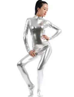 Silver Adults Bodysuit Cosplay Jumpsuit Shiny Metallic Catsuit