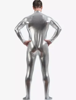 Silver Adults Bodysuit Shiny Metallic Catsuit for Men