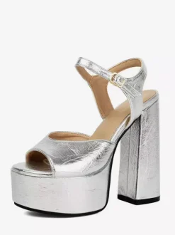 Silver Galdiator Sandals Platform Peep Toe Chunky Heel Sandal Shoes For Women
