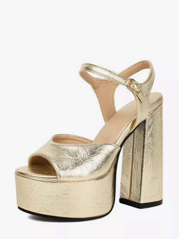 Silver Galdiator Sandals Platform Peep Toe Chunky Heel Sandal Shoes For Women