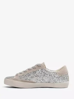 Silver Glitter Lace Up Skate Sneakers For Women