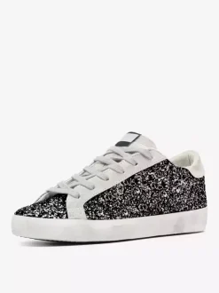 Silver Glitter Lace Up Skate Sneakers For Women