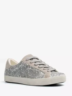 Silver Glitter Lace Up Skate Sneakers For Women