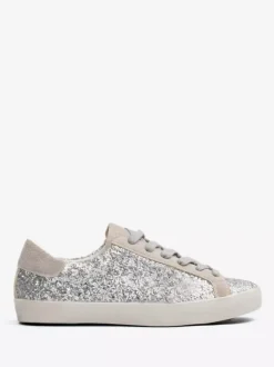 Silver Glitter Lace Up Skate Sneakers For Women