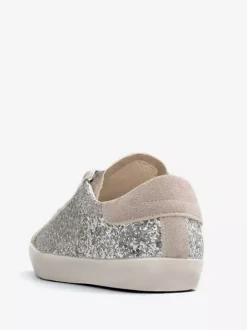 Silver Glitter Lace Up Skate Sneakers For Women