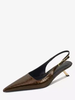 Silver High Heel Pumps Women's Pointed Toe Slingback Kitten Heel Pumps
