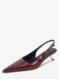 Silver High Heel Pumps Women's Pointed Toe Slingback Kitten Heel Pumps