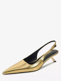 Silver High Heel Pumps Women's Pointed Toe Slingback Kitten Heel Pumps