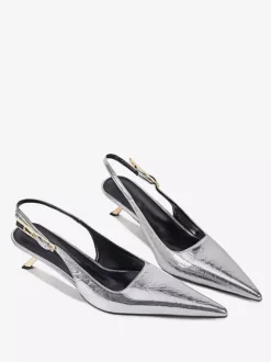 Silver High Heel Pumps Women's Pointed Toe Slingback Kitten Heel Pumps