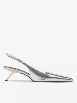 Silver High Heel Pumps Women's Pointed Toe Slingback Kitten Heel Pumps