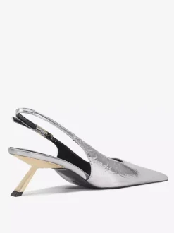 Silver High Heel Pumps Women's Pointed Toe Slingback Kitten Heel Pumps