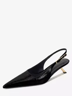 Silver High Heel Pumps Women's Pointed Toe Slingback Kitten Heel Pumps