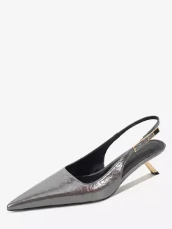 Silver High Heel Pumps Women's Pointed Toe Slingback Kitten Heel Pumps