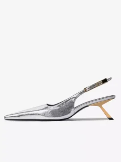 Silver High Heel Pumps Women's Pointed Toe Slingback Kitten Heel Pumps