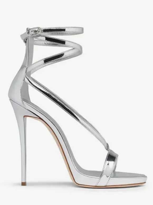 Silver High Heel Sandals Metallic Criss Cross Ankle Strap Prom Party Shoes