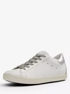 Silver Lace Up Skate Sneakers For Women