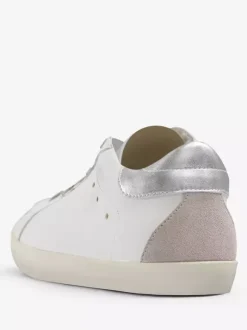 Silver Lace Up Skate Sneakers For Women