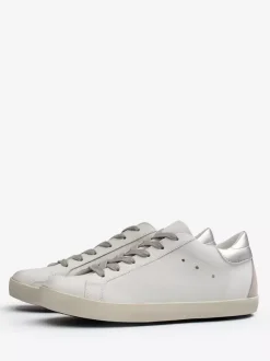 Silver Lace Up Skate Sneakers For Women