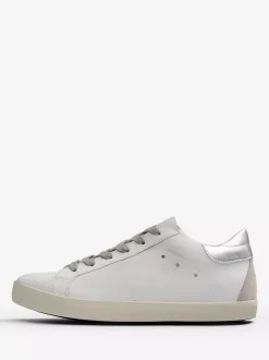Silver Lace Up Skate Sneakers For Women