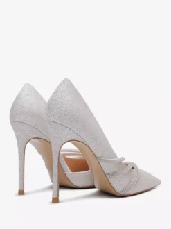 Silver Party Shoes Glitter Pointed Toe High Heel Pumps
