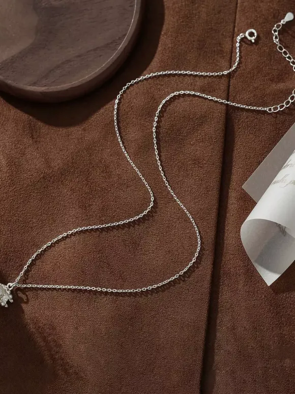 Silver Shell Pendant Necklace Inlaid Pearl Tiny Zircon Dainty Daily Neck Jewelry