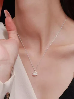 Silver Shell Pendant Necklace Inlaid Pearl Tiny Zircon Dainty Daily Neck Jewelry