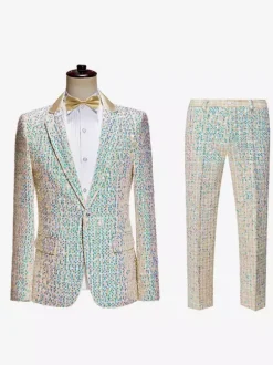 Silver Vintage Set Elegant Long Sleeves Polyester Polyester Fiber Cravat Retro Costumes For Man