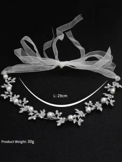 Silver Wedding Headband Headpieces Rhinestones Beaded Ribbon Beach Bridal Hair Accessories