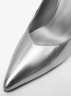 Silver Wedge Heels Women's Pointed Toe Deisgned Heel Pumps