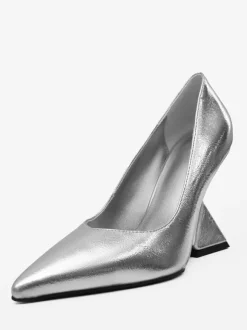 Silver Wedge Heels Women's Pointed Toe Deisgned Heel Pumps