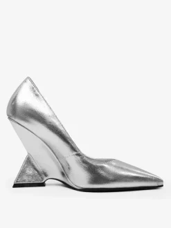Silver Wedge Heels Women's Pointed Toe Deisgned Heel Pumps