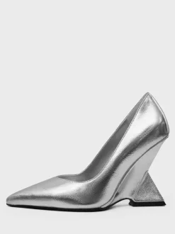 Silver Wedge Heels Women's Pointed Toe Deisgned Heel Pumps