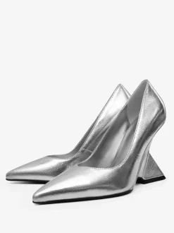 Silver Wedge Heels Women's Pointed Toe Deisgned Heel Pumps