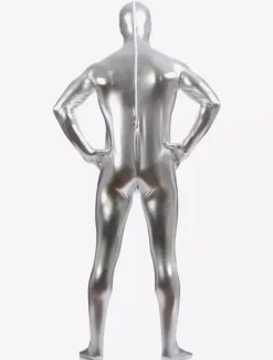 Silver Zentai Suit Adults Full Body Shiny Metallic Bodysuit for Men