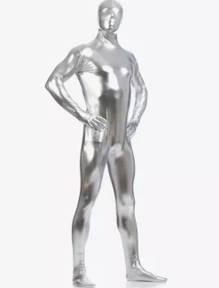 Silver Zentai Suit Adults Full Body Shiny Metallic Bodysuit for Men