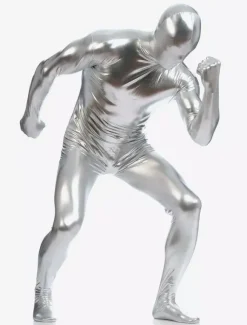 Silver Zentai Suit Adults Full Body Shiny Metallic Bodysuit for Men