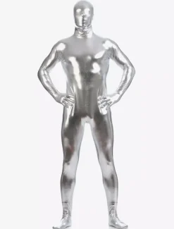 Silver Zentai Suit Adults Full Body Shiny Metallic Bodysuit for Men